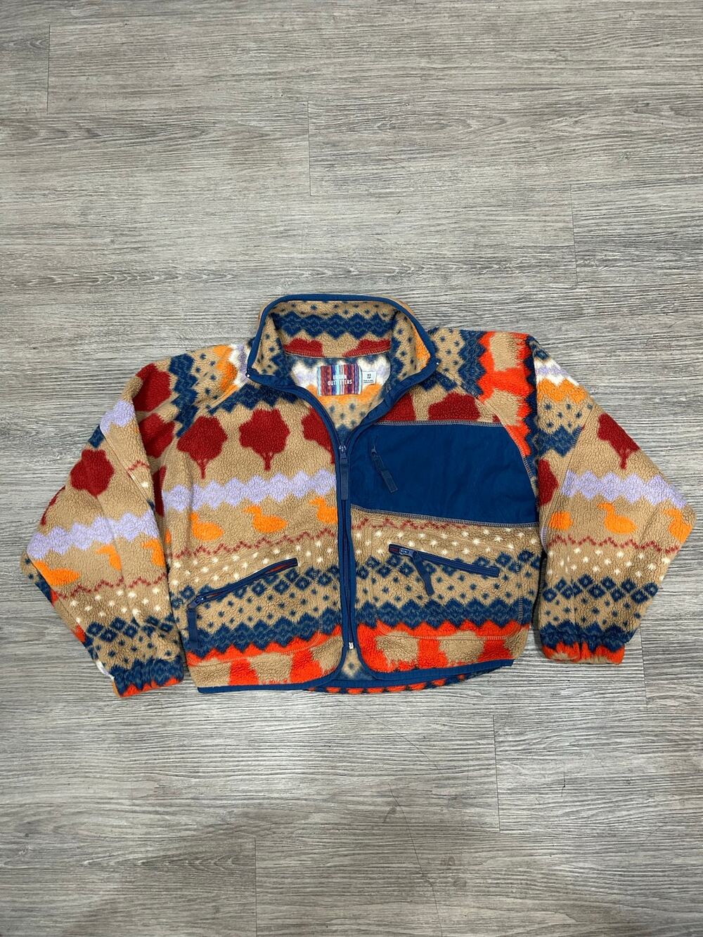 Urban Outfitters Fleece Jacket Womens XS Fair Isle Aztec Trees Ducks Full Zip - Picture 1 of 8